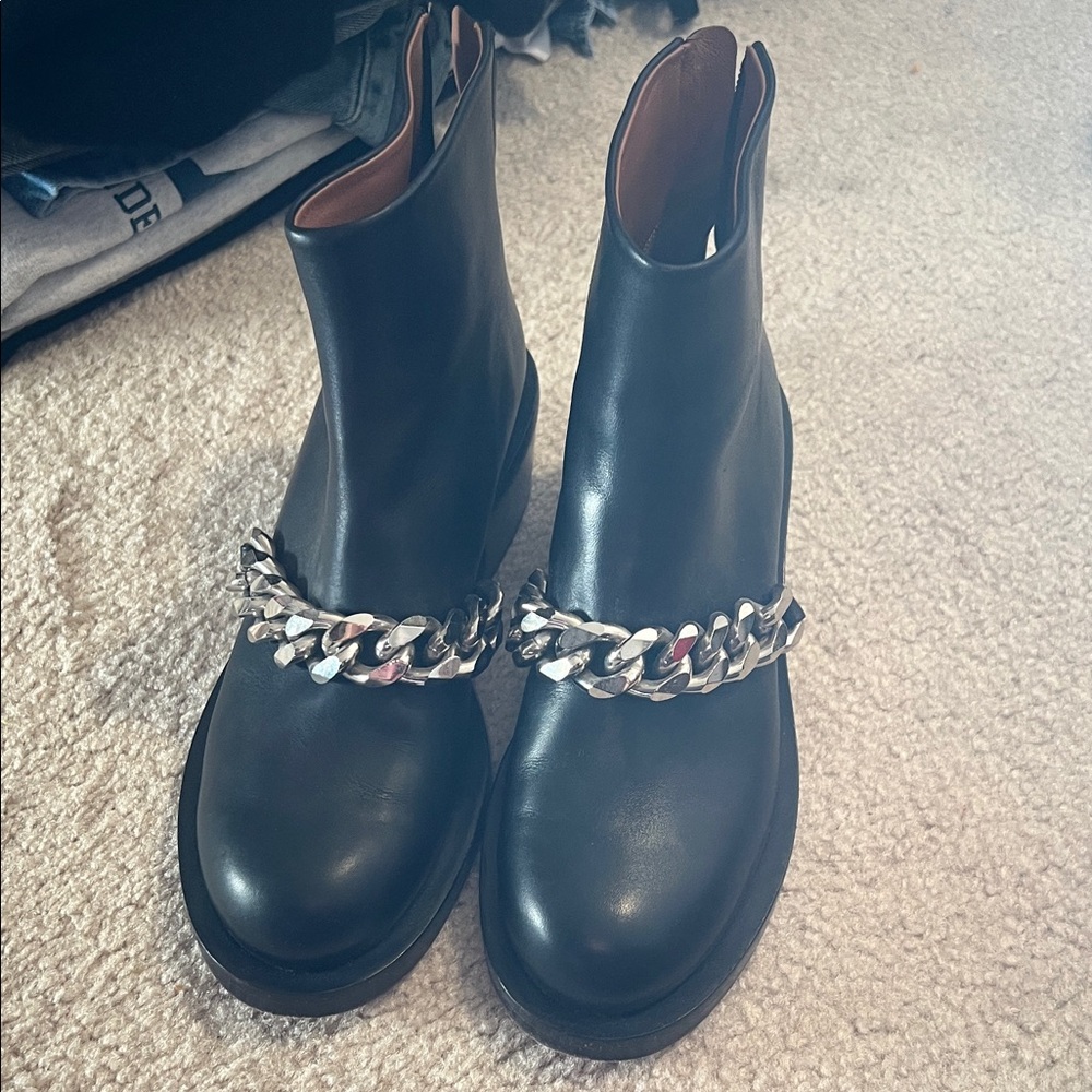 Givenchy Black Ankle Boots with Silver Chain